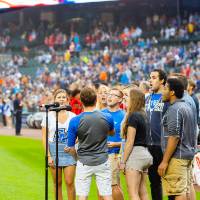 Group of 8 singing the National Anthem at Comerica Park pt. 2